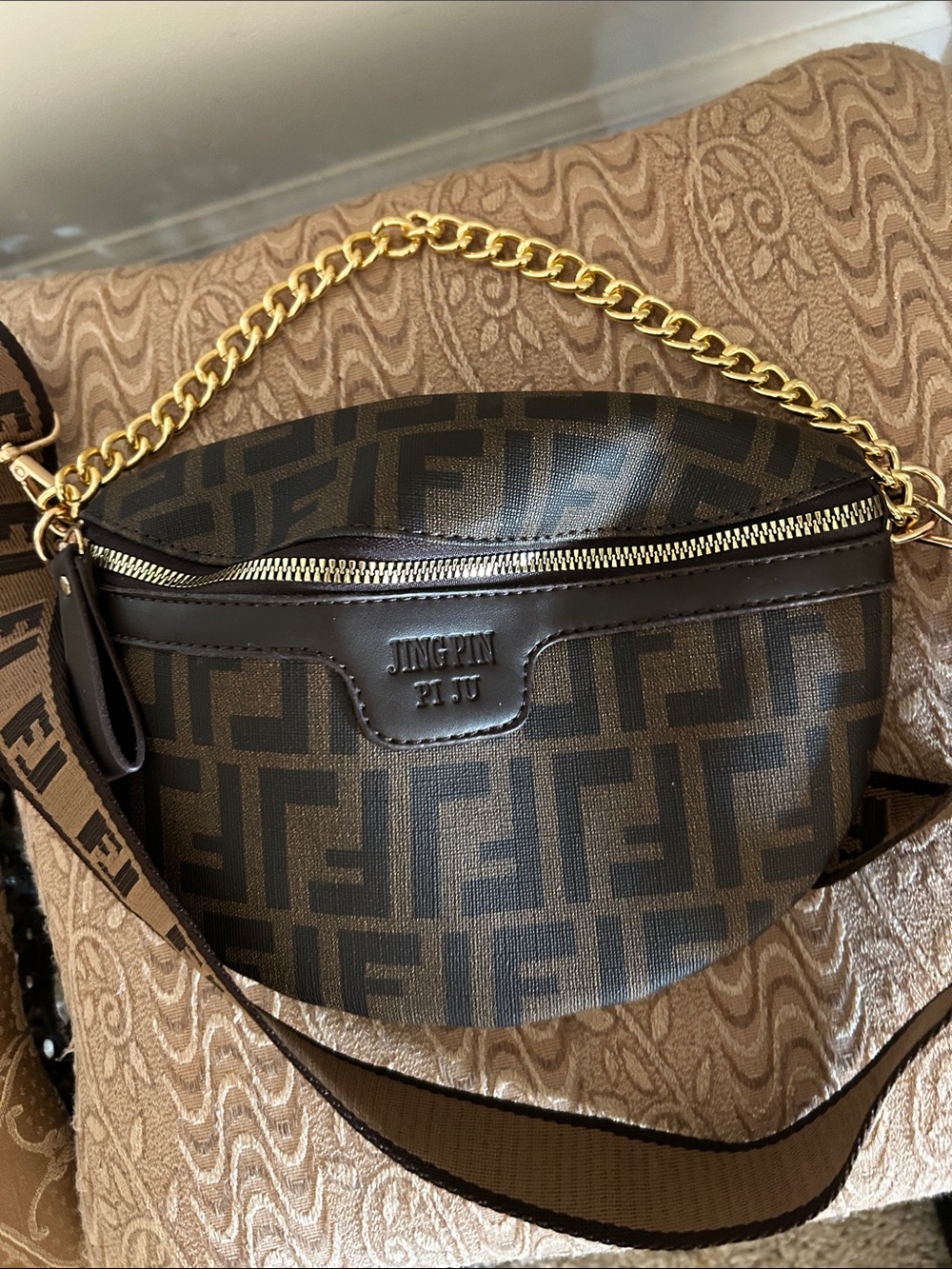 Monogram Brown Crossbody Belt Bag with Wide Logo Strap - Picture 2 of 4